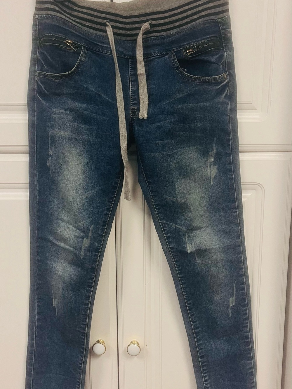 Men's Blue Drawstring Waist Jeans
